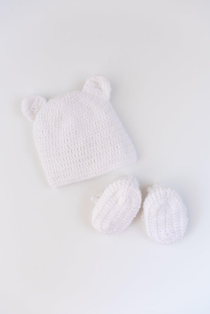 Teddy Crochet Cap & Booties- White - The Original Knit