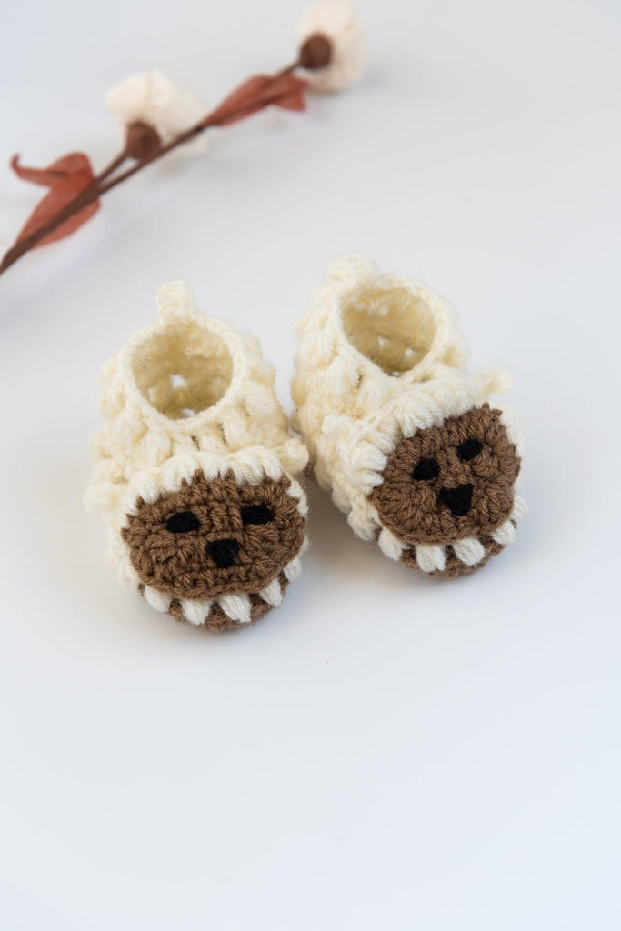 Sheep Crochet Booties- Off White - The Original Knit