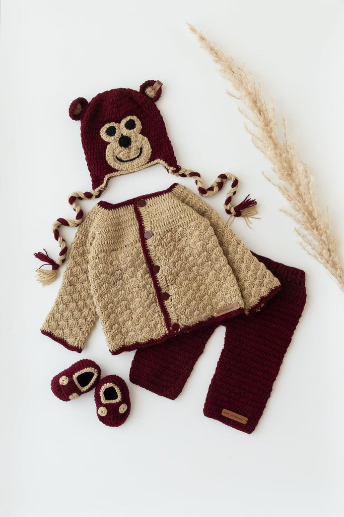 Teddy Design Handmade Sweater & Pant Set- Brown & Beige - The Original Knit