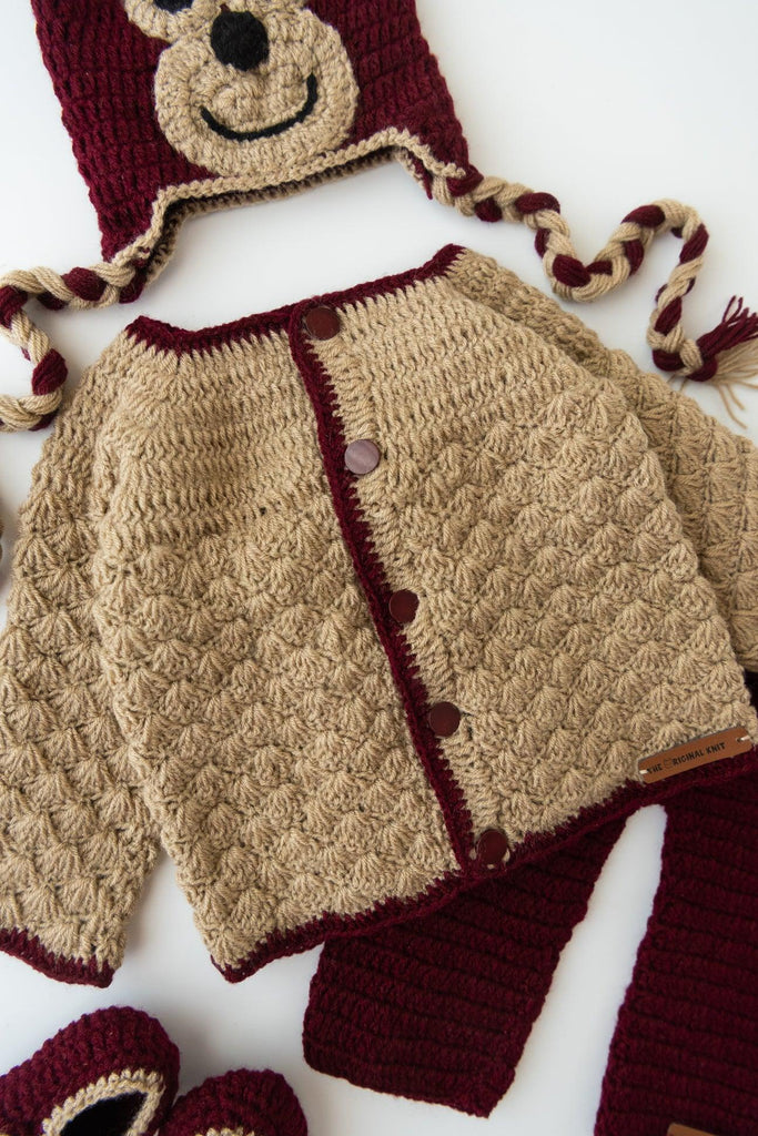 Teddy Design Handmade Sweater & Pant Set- Brown & Beige - The Original Knit