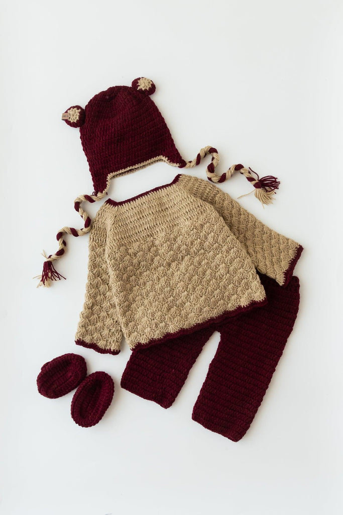 Teddy Design Handmade Sweater & Pant Set- Brown & Beige - The Original Knit