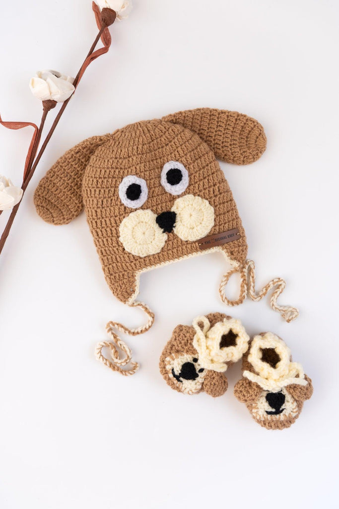 Puppy Handmade Cap with Booties- Beige - The Original Knit