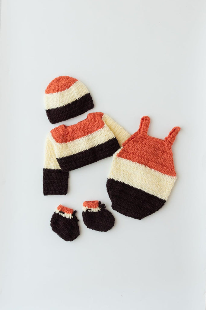 Girls Handmade Romper Set- Orange & Off White - The Original Knit