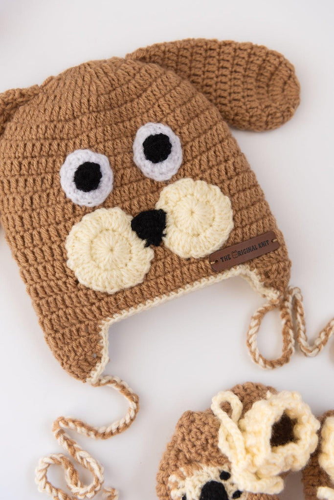 Puppy Handmade Cap with Booties- Beige - The Original Knit