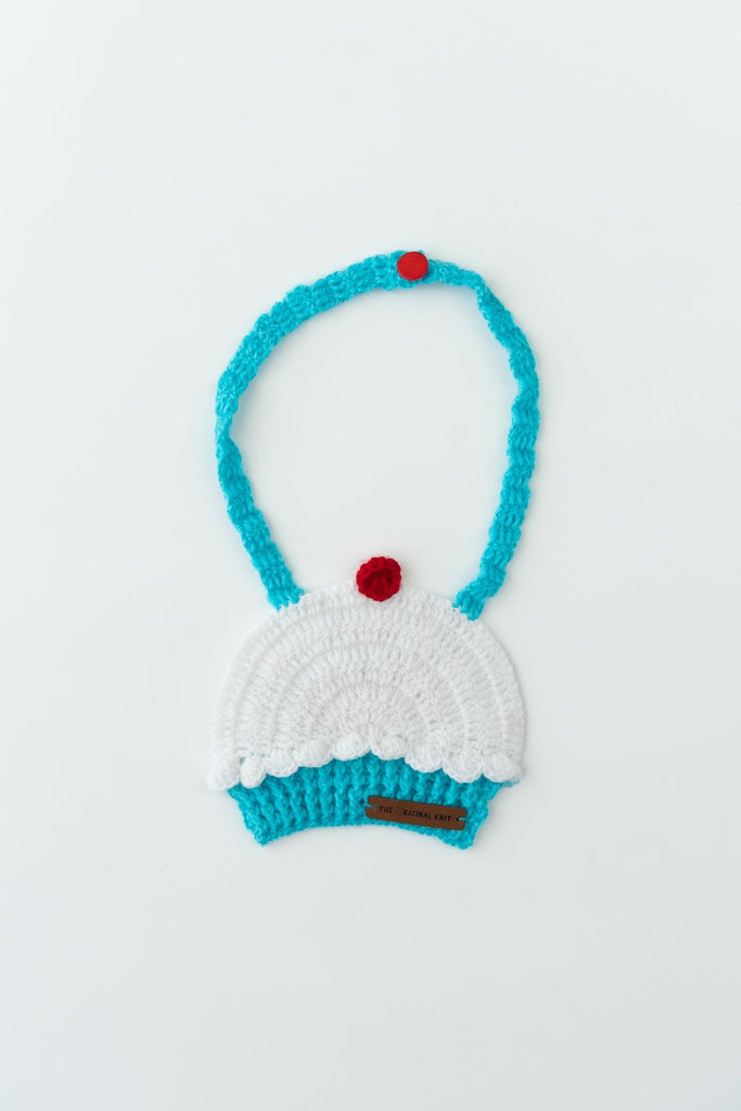Handmade Ice Cream Bib- White & Blue - The Original Knit