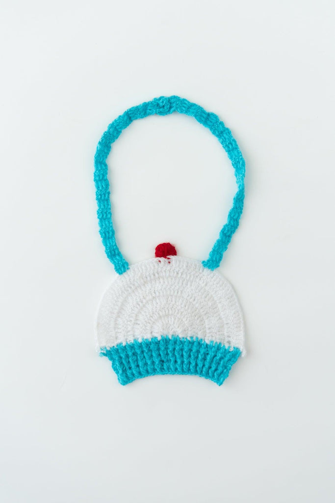 Handmade Ice Cream Bib- White & Blue - The Original Knit