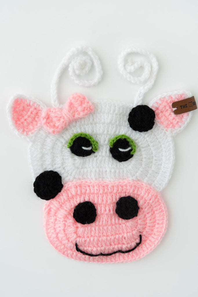 Handmade Cow Bib- White & Pink - The Original Knit