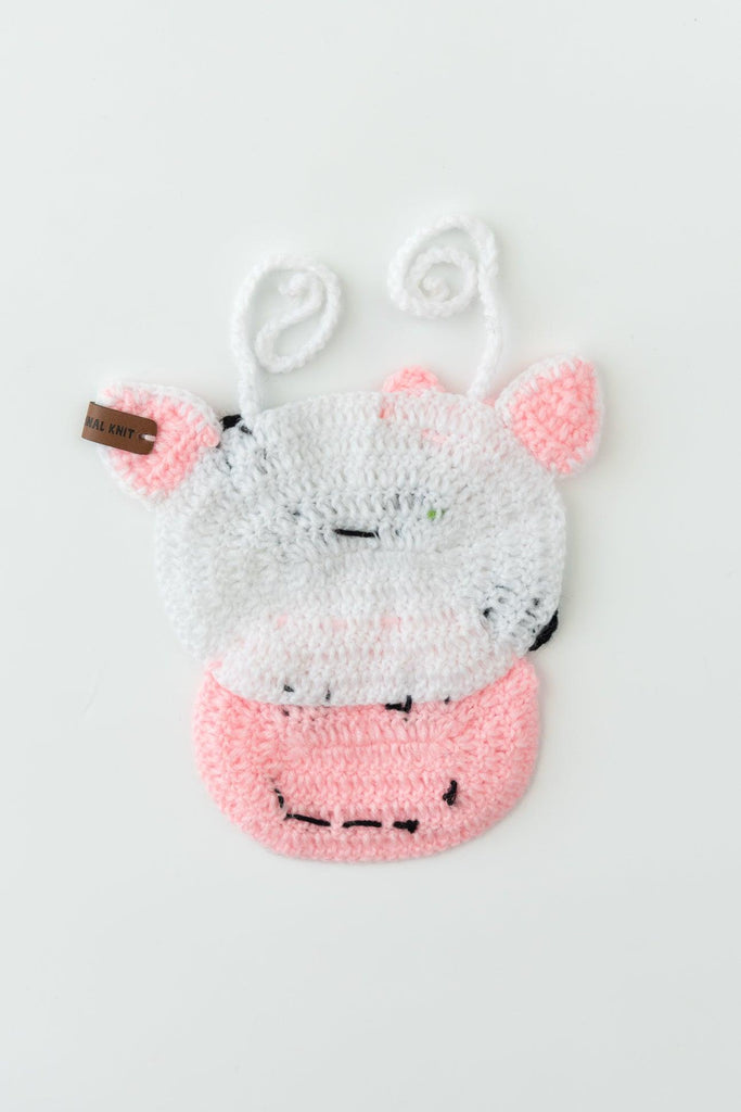Handmade Cow Bib- White & Pink - The Original Knit