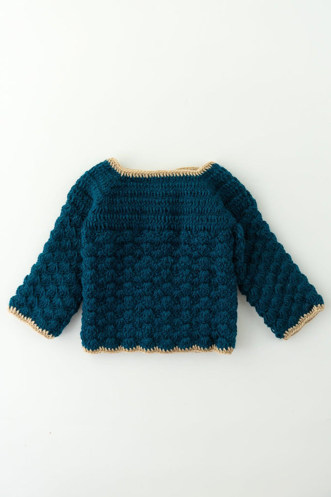 Teddy Sweater Set with Cap & Booties- Blue - The Original Knit