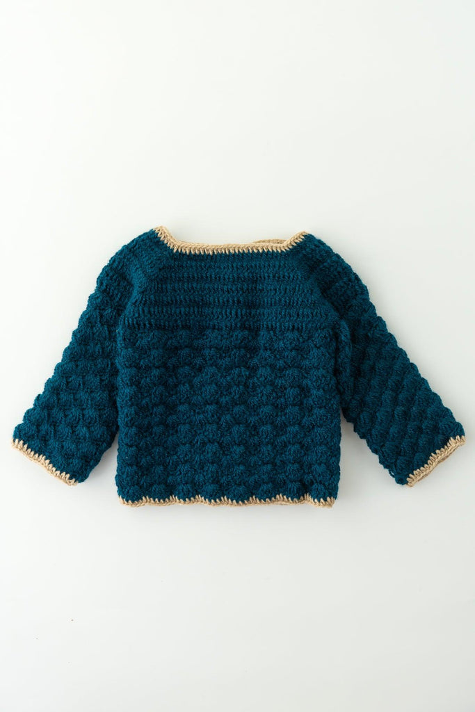 Teddy Sweater Set with Cap & Booties- Blue - The Original Knit
