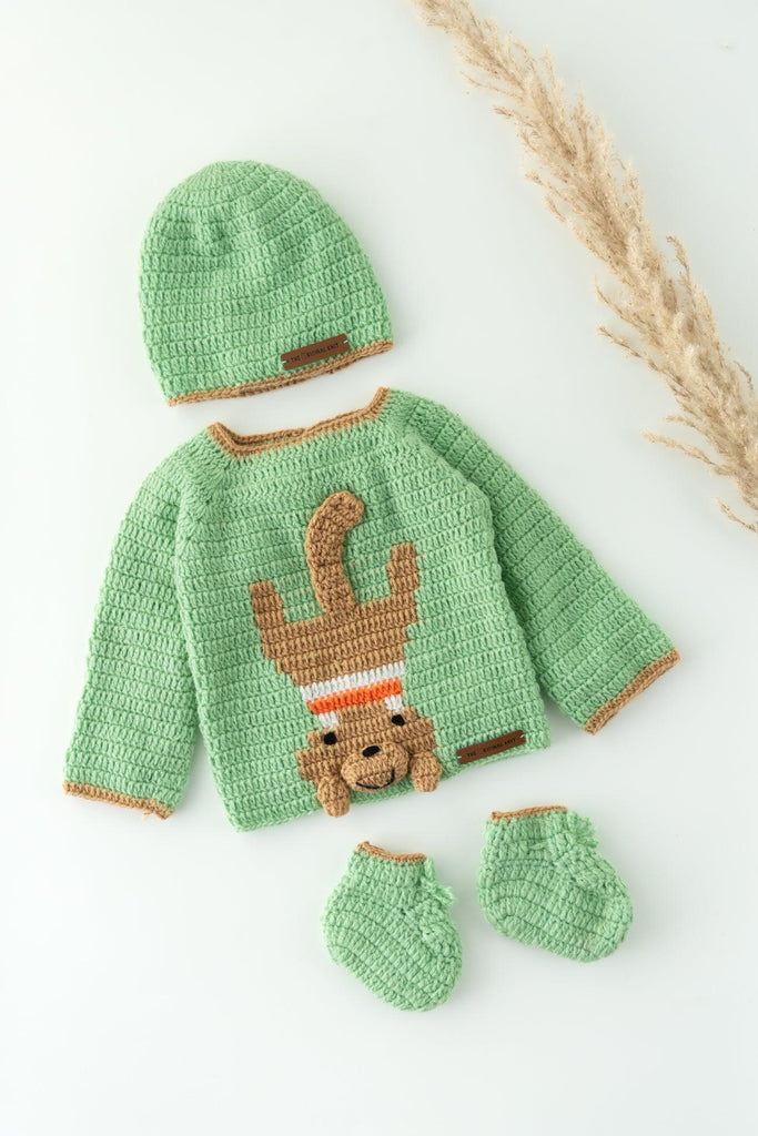 Monkey Design Handmade Sweater Set- Light Green - The Original Knit