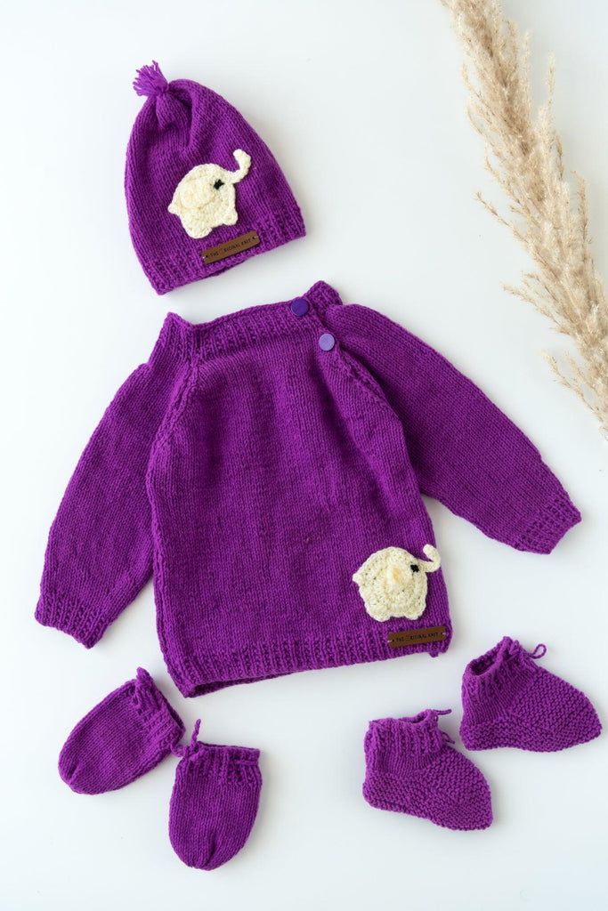 Elephant Patch Handmade Sweater Set- Purple - The Original Knit
