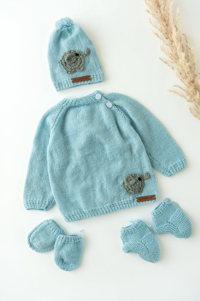 Elephant Patch Handmade Sweater Set- Ice Blue - The Original Knit