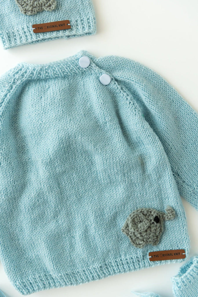 Elephant Patch Handmade Sweater Set- Ice Blue - The Original Knit