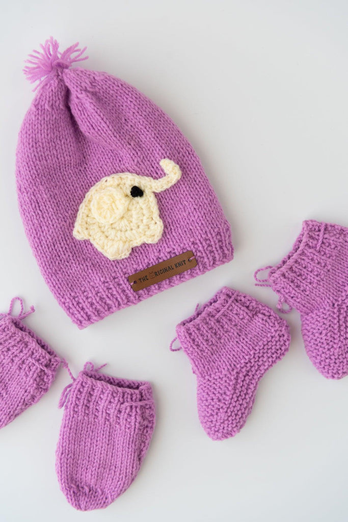 Unisex Kids Elephant Patch Handmade Sweater Set- Mauve - The Original Knit