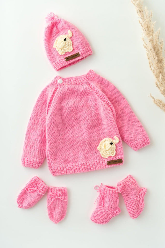 Elephant Patch Handmade Sweater Set- Pink - The Original Knit