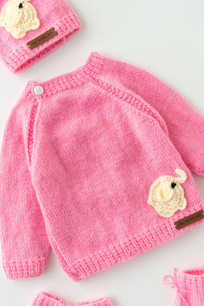 Elephant Patch Handmade Sweater Set- Pink - The Original Knit