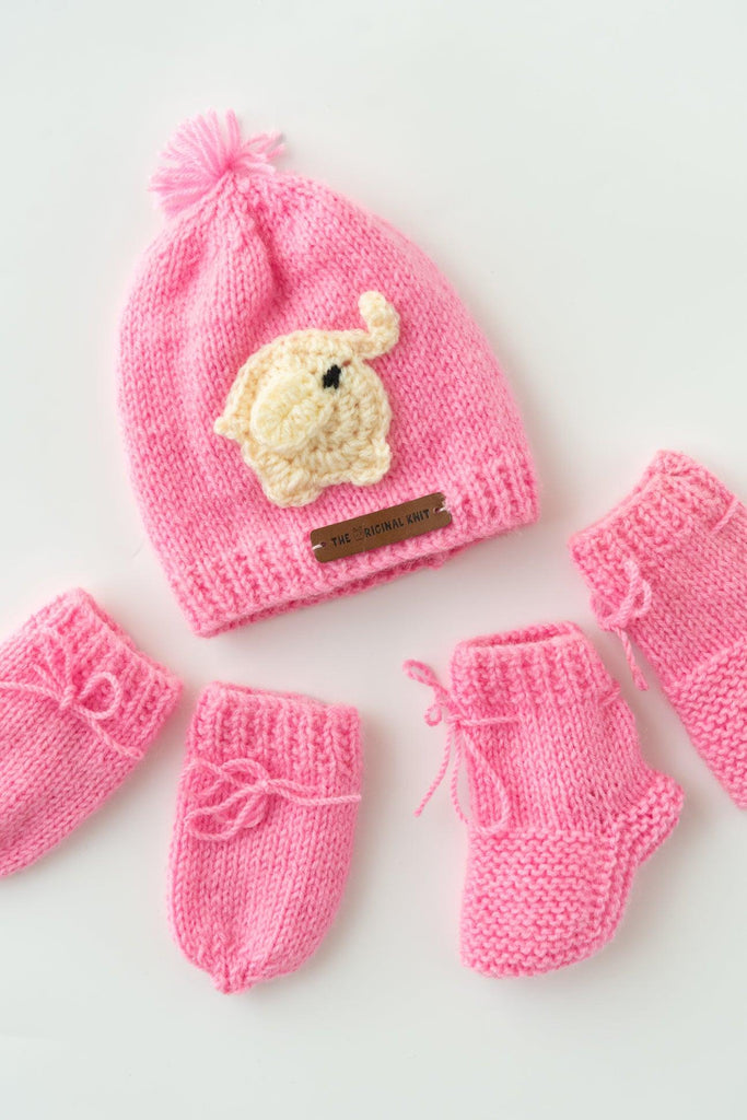 Elephant Patch Handmade Sweater Set- Pink - The Original Knit