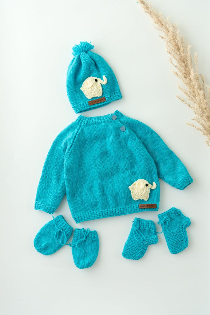 Elephant Patch Handmade Sweater Set- Sky Blue - The Original Knit