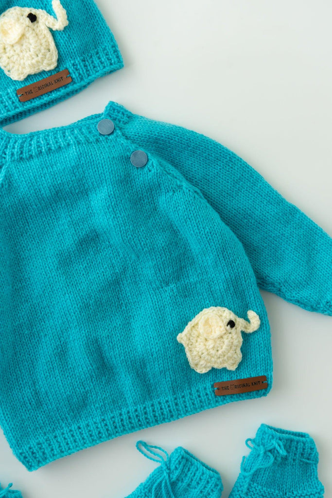 Elephant Patch Handmade Sweater Set- Sky Blue - The Original Knit