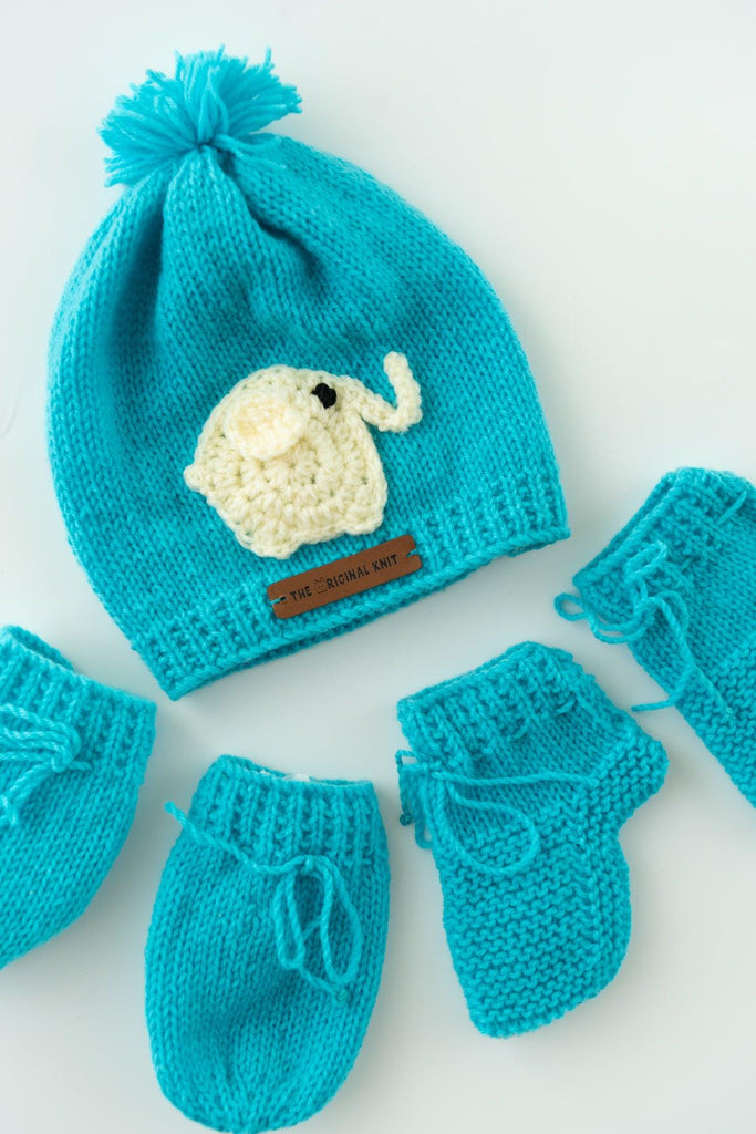 Elephant Patch Handmade Sweater Set- Sky Blue - The Original Knit