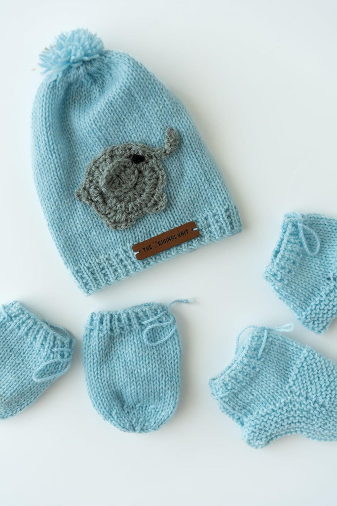 Elephant Patch Handmade Sweater Set- Ice Blue - The Original Knit