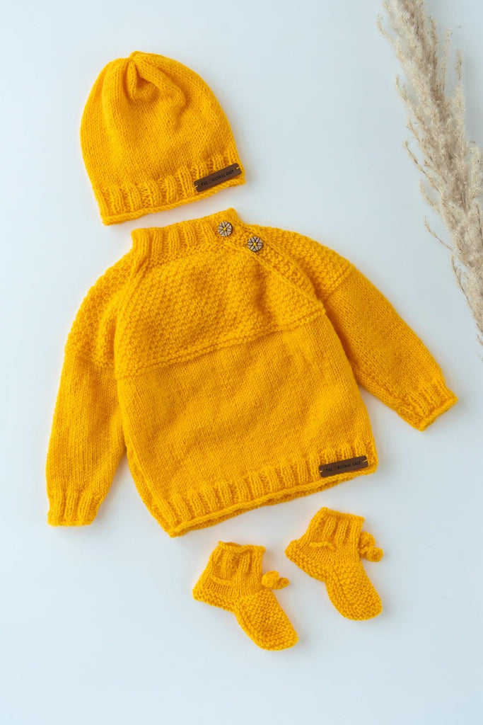 Self Design Handmade Sweater Set- Yellow - The Original Knit