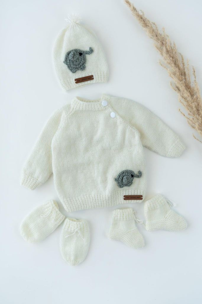 Elephant Patch Handmade Sweater Set- Off White - The Original Knit
