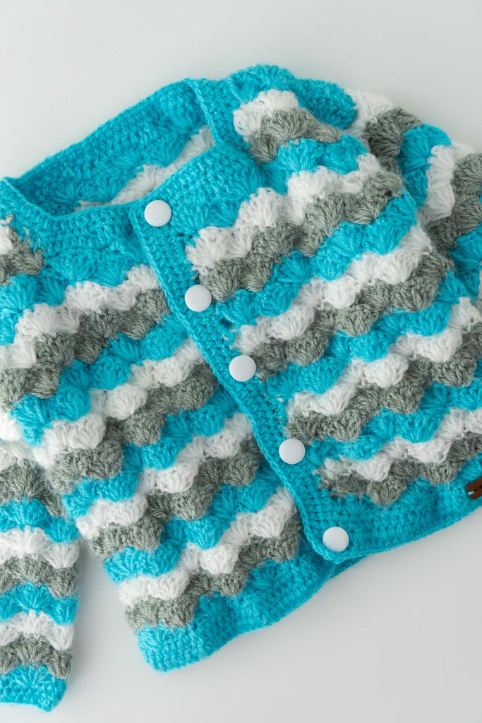 Striped Handmade Sweater Set- Blue & White - The Original Knit