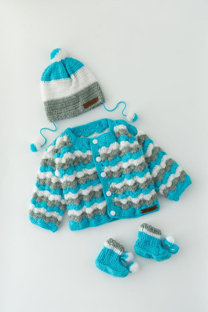 Striped Handmade Sweater Set- Blue & White - The Original Knit