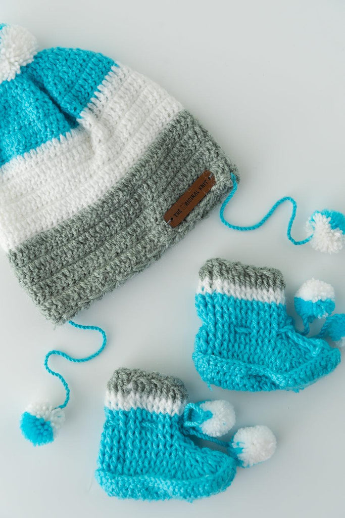 Striped Handmade Sweater Set- Blue & White - The Original Knit