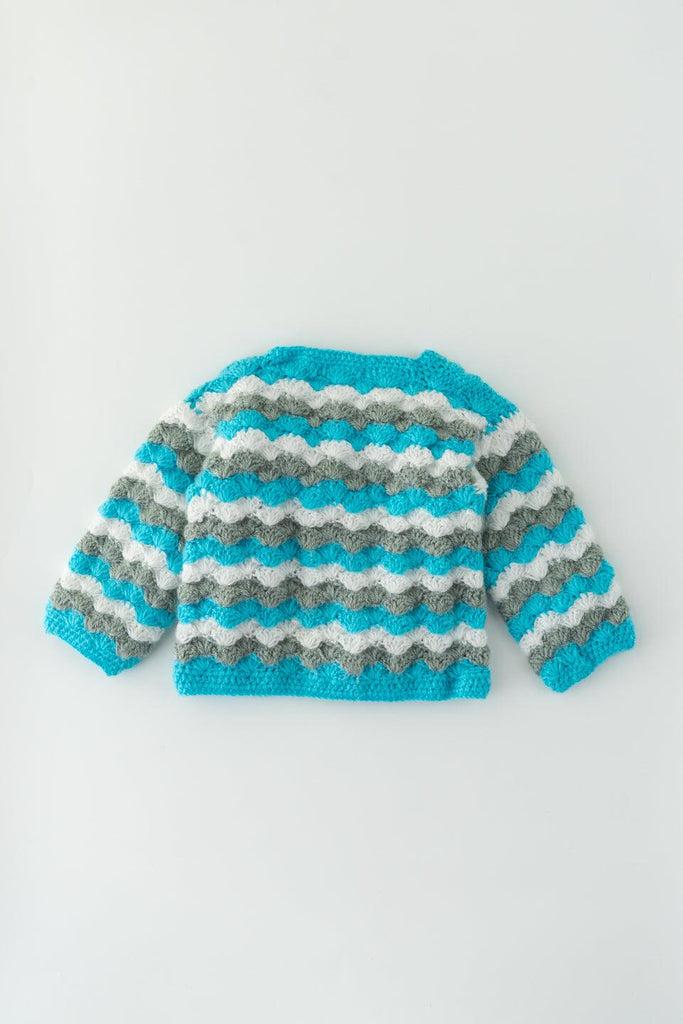 Striped Handmade Sweater Set- Blue & White - The Original Knit