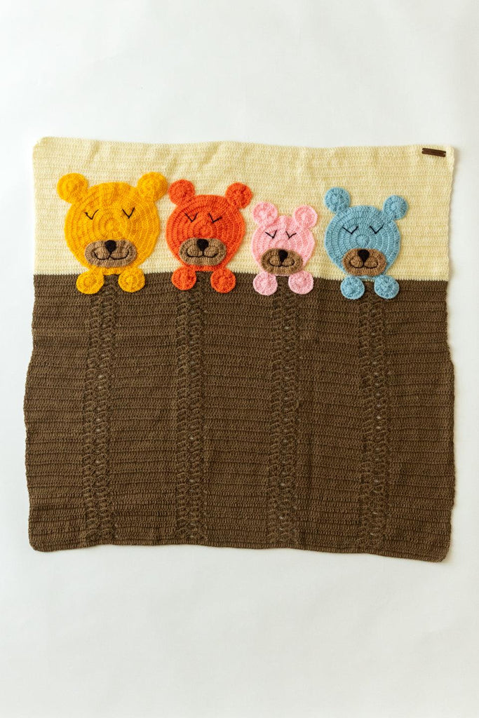 Teddy Crochet Blanket- Brown & Off White - The Original Knit
