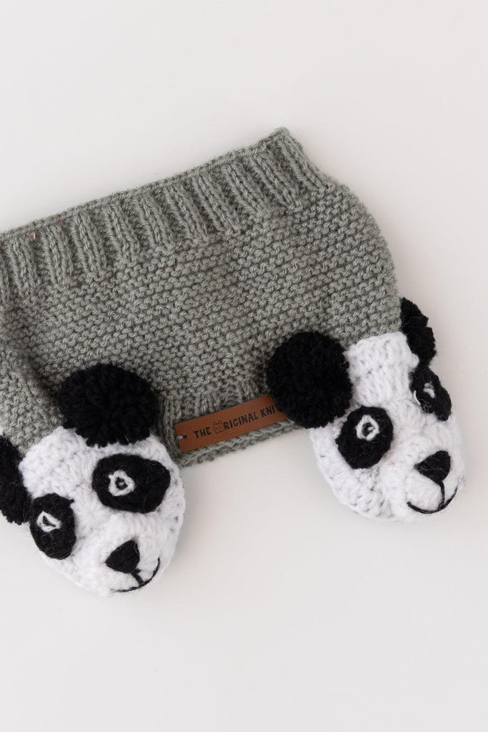 Panda design Knitted Ear warmer- Grey - The Original Knit