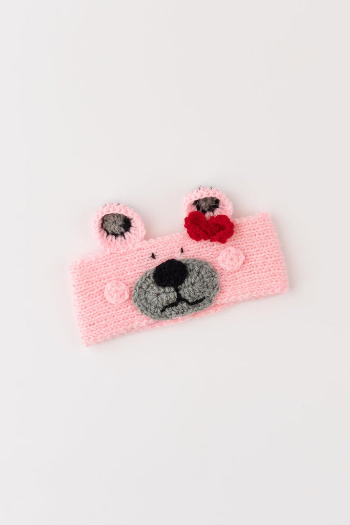 Teddy Design Knitted Ear Warmer- Pink - The Original Knit