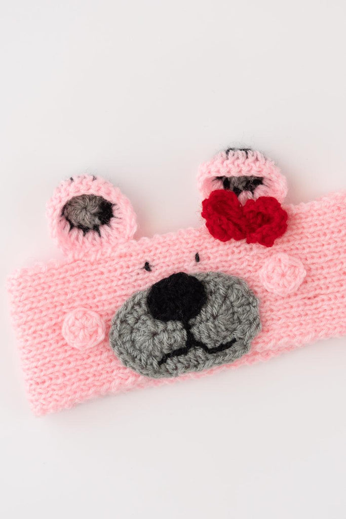 Teddy Design Knitted Ear Warmer- Pink - The Original Knit