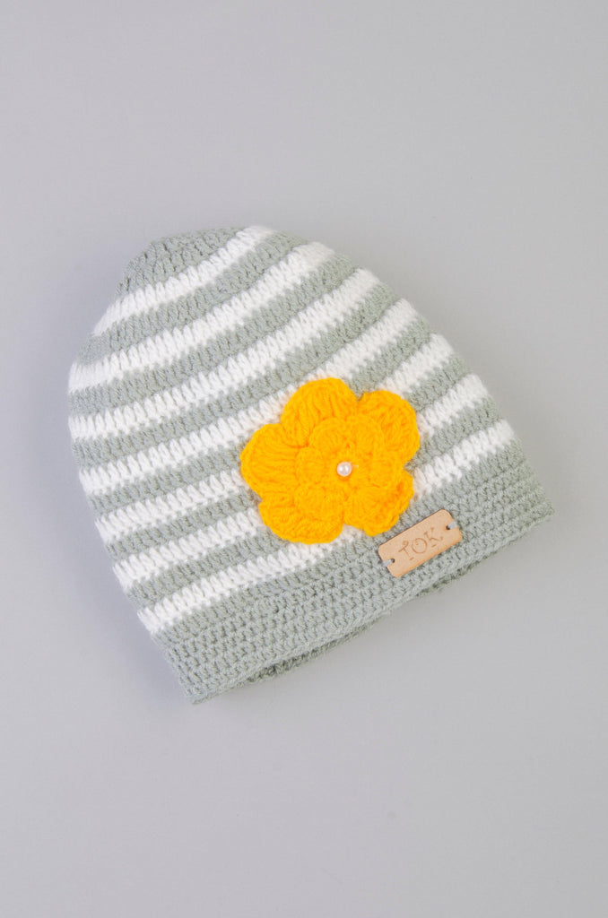 Crochet Big Flower Cap- Grey & White