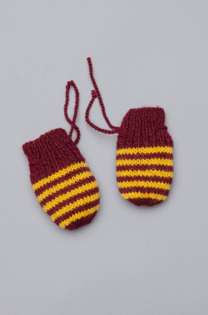 Striped Handmade Mittens- Maroon & Yellow - The Original Knit