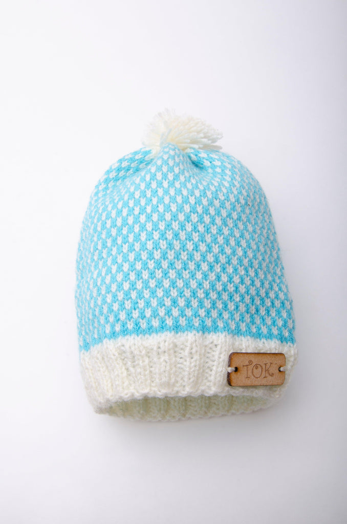 Handmade Knitted Cap- Blue & Off White - The Original Knit