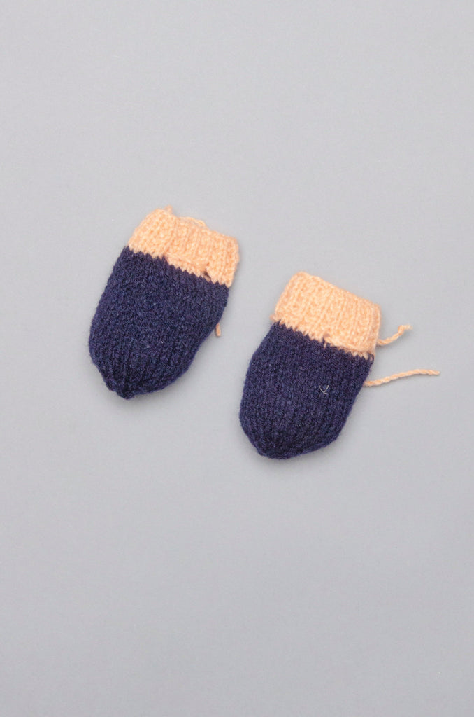 Unisex Handmade Mittens- Blue & Peach - The Original Knit