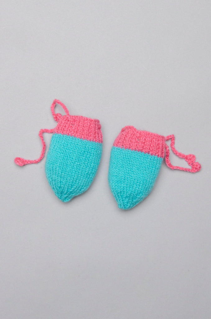 Handmade Solid Mittens- Turquoise & Pink - The Original Knit