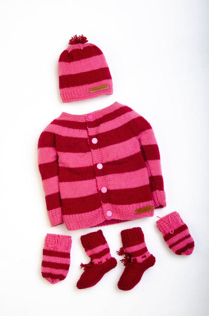 Striped Sweater Set- Maroon & Pink