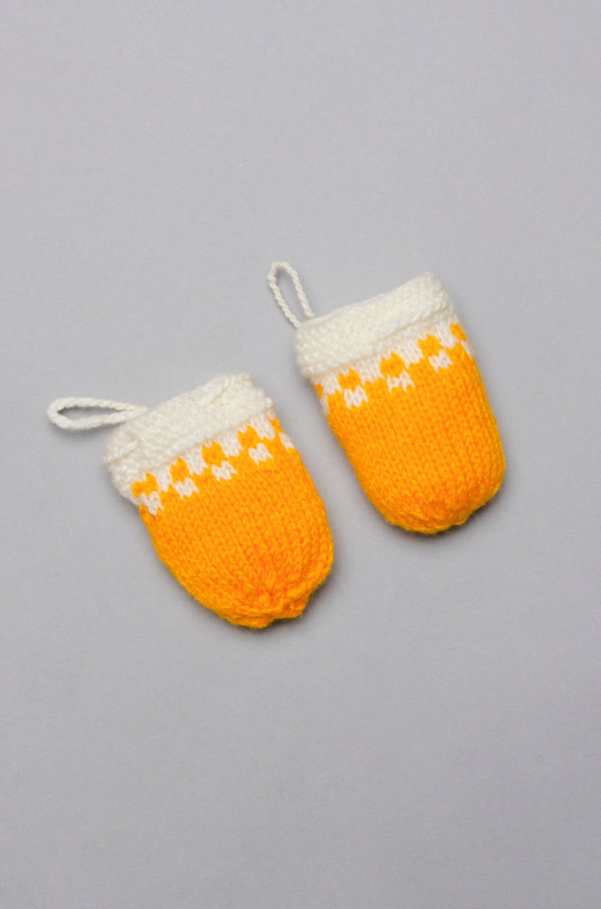 Unisex Handmade Mittens- Yellow & Off White - The Original Knit
