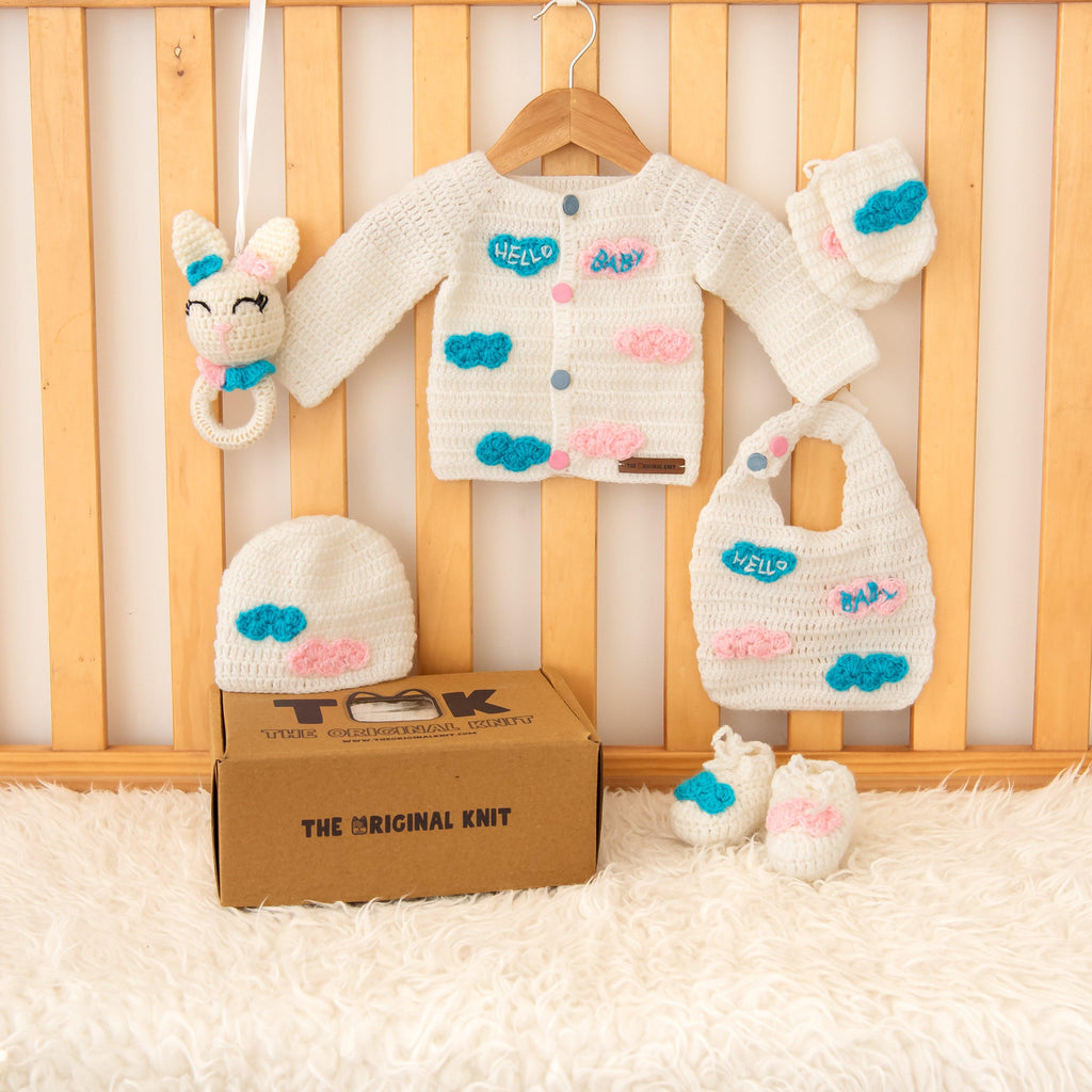 Curated Pink & Blue Cloud Baby Gift Box (Set of 6) - The Original Knit