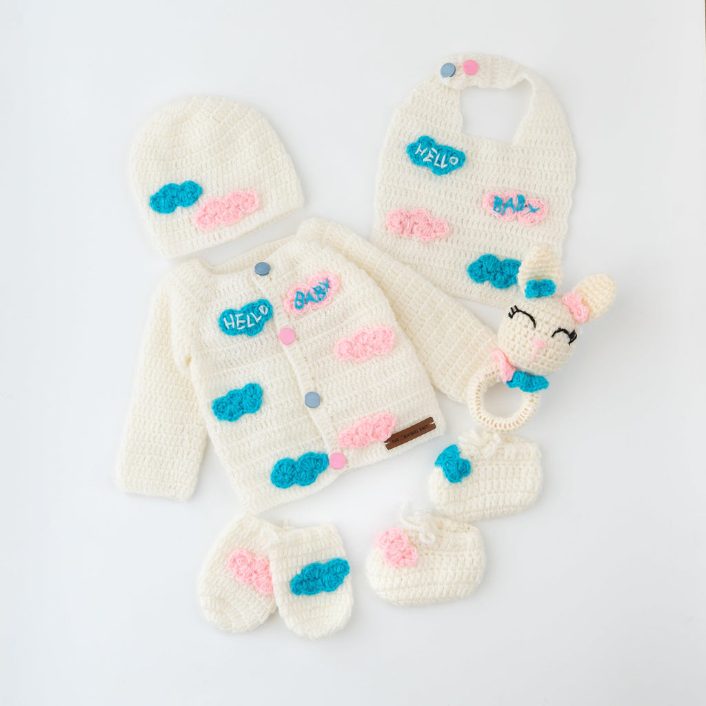 Curated Pink & Blue Cloud Baby Gift Box (Set of 6) - The Original Knit