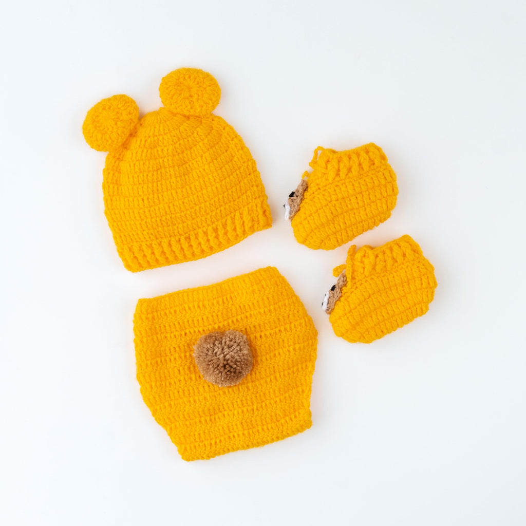 Teddy Diaper Cover, Cap & Booties- Yellow - The Original Knit