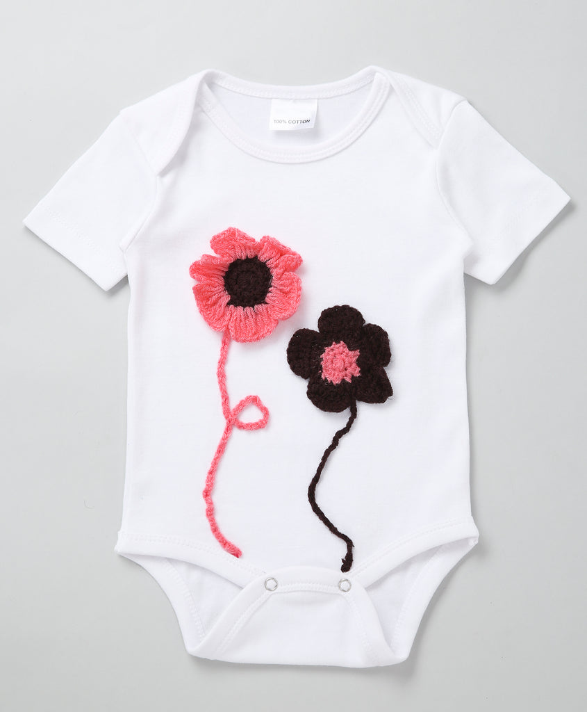 Girl Flower Design Romper- White