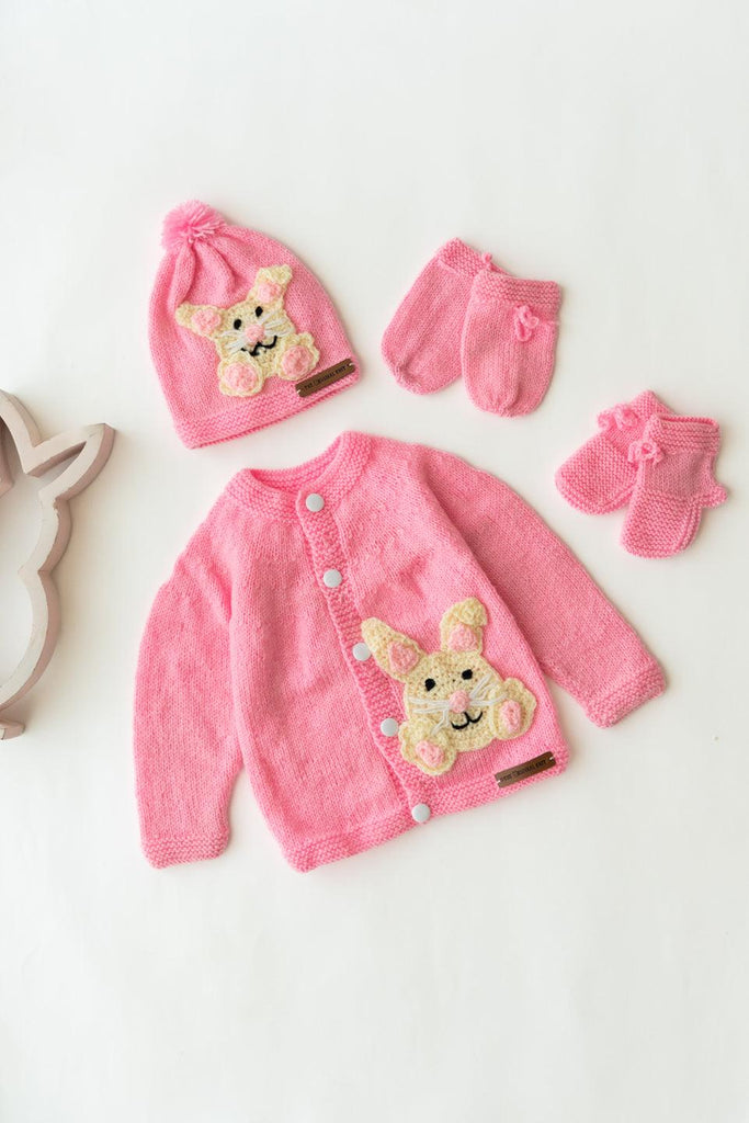 Handmade Rabbir Face Sweater Set- Baby Pink - The Original Knit