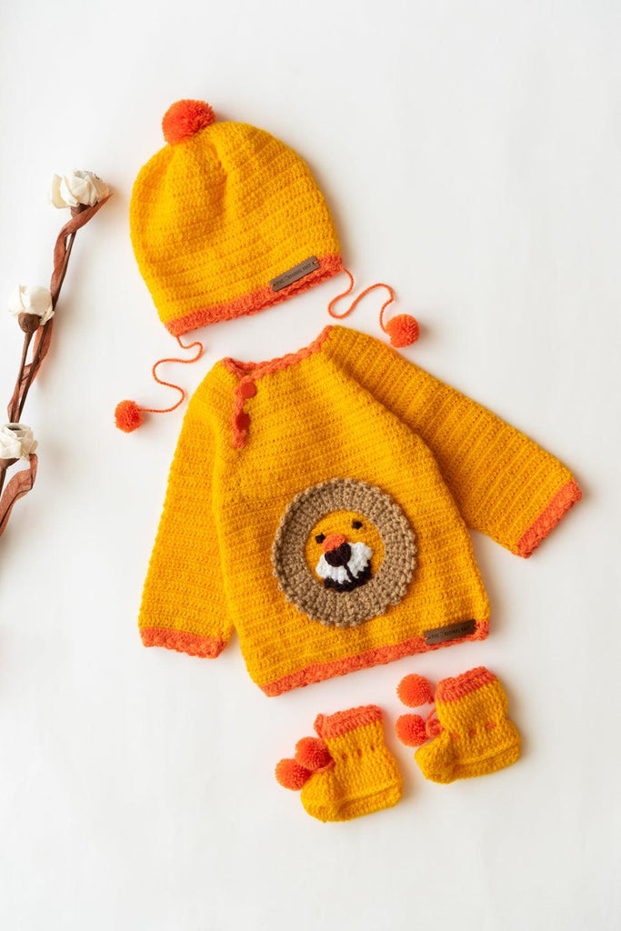 Handmade Lion Face Sweater Set- Yellow & Orange - The Original Knit