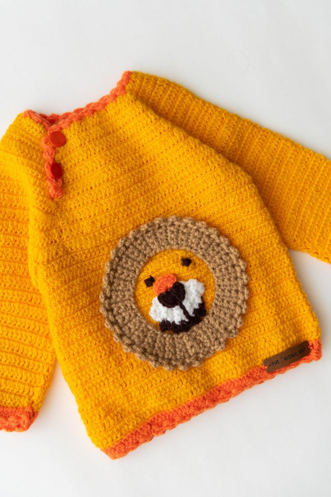 Handmade Lion Face Sweater Set- Yellow & Orange - The Original Knit